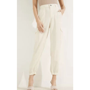 GUESS Cargo Pants Women's Size 24 Ivory White Bowie Zipper‎ Hem